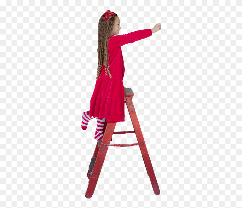 284x664 Christmas Child Girl Little Girl Red Ladder Person On Ladder, Clothing, Apparel, Dress HD PNG Download