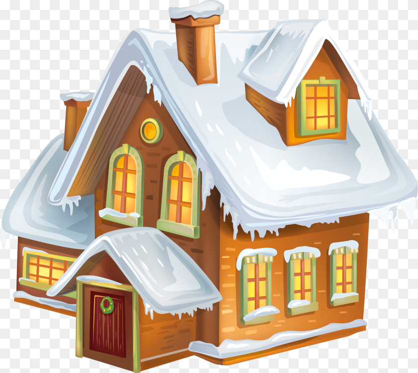 6724x5993 Christmas Clipart With House Banner Christmas House Winter Clipart PNG