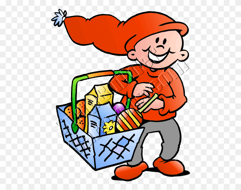 485x601 Christmas Elf With Food Shopping Basket Mascot Logo Cartoon, Shopping Basket HD PNG Download