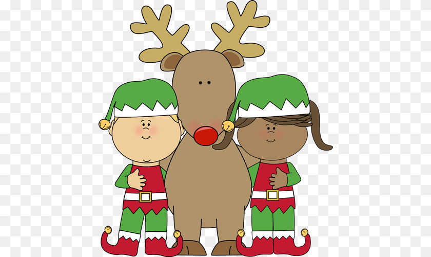 457x500 Christmas Elves With Reindeer Christmas Graphics, Elf, Baby, Person, Face Sticker PNG