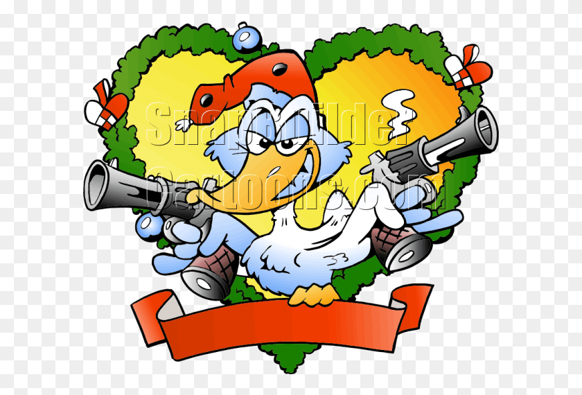 601x510 Рождество Фрайм Дак Держит Пистолеты Венок В Форме Сердца Утка Сердитый Вектор, Графика, Супер Марио Hd Png Скачать
