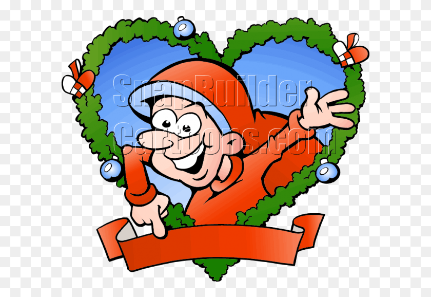 601x518 Christmas Fraim Elf Heart Shaped Wreath Mascot Logo Christmas Fat Clipart, Sea Life, Animal, Food HD PNG Download