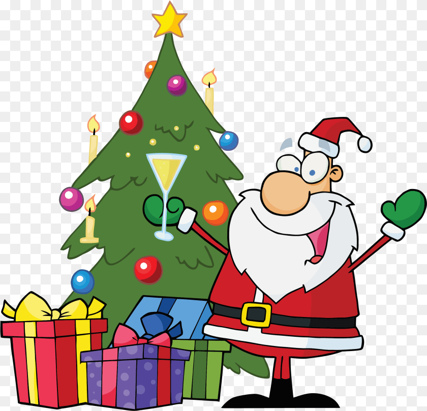 2443x2353 Christmas Gift Tree Cartoon Santa Claus Christmas Tree And Santa Cartoon, Christmas Decorations, Festival, Christmas Tree, Baby PNG