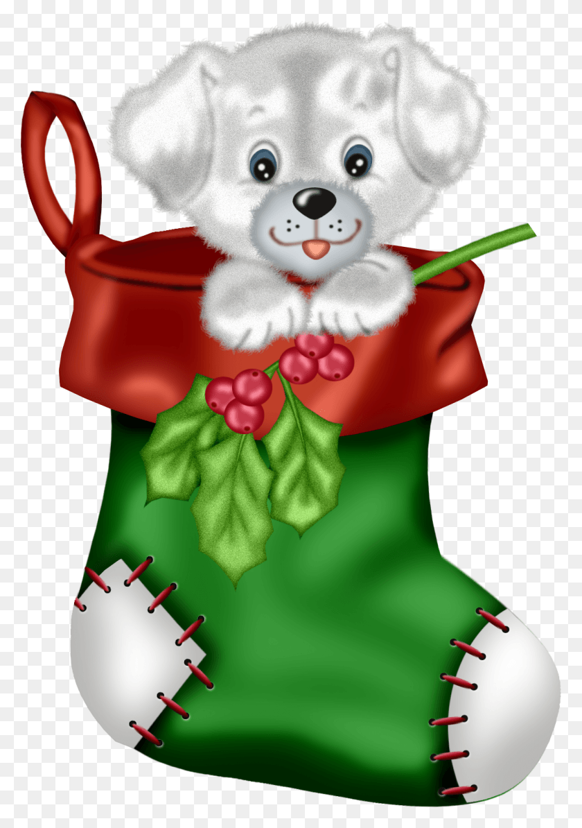 1074x1562 Christmas Green Stocking With Puppy Clipart Dog Christmas Stocking Clipart, Gift, Snowman, Winter HD PNG Download