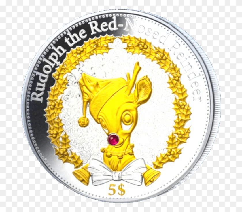 696x676 Las Islas De Navidad 2015 Rudolph The Reindeer Proof Silver Emblem, Etiqueta, Texto, Símbolo Hd Png