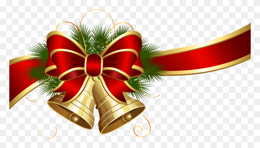 1280x688 Christmas No Background Clipart Christmas Bow With Bells, Graphics, Floral Design HD PNG Download