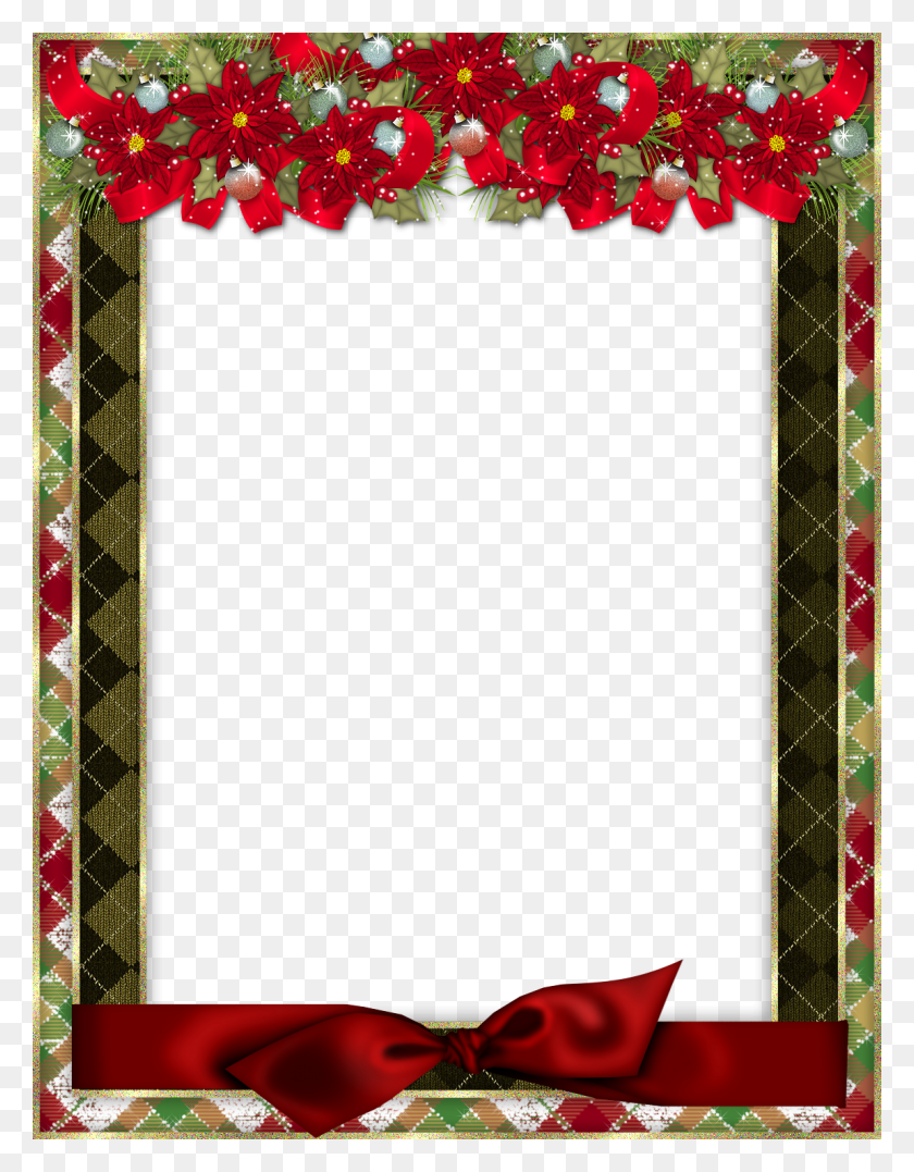 1150x1500 Descargar Png Marco De Fotos De Navidad Con Lazo Rojo Y Poinsettia Marco Feliz Navidad, Alfombra, Espejo, Planta Hd Png