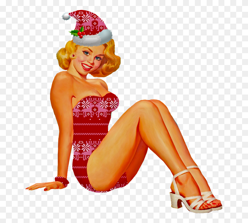 671x695 Christmas Pin Up Girl Pin Up Woman Sweater Pattern Pin Up Christmas Girl, Clothing, Person, Shoe HD PNG Download