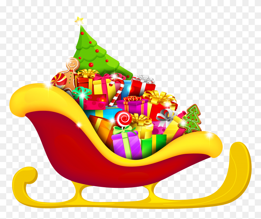 3571x2948 Christmas Red Sled With Presents Picture Christmas Sled Clipart, Birthday Cake, Cake, Dessert HD PNG Download