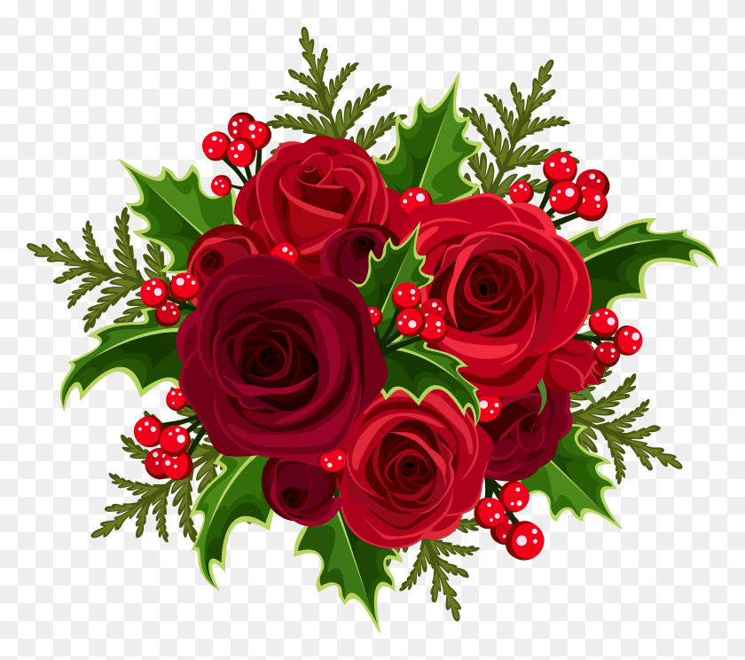6109x5362 Christmas Rose Decoration Clip Art Image Christmas Bouquet Clipart, Plant, Flower, Blossom HD PNG Download