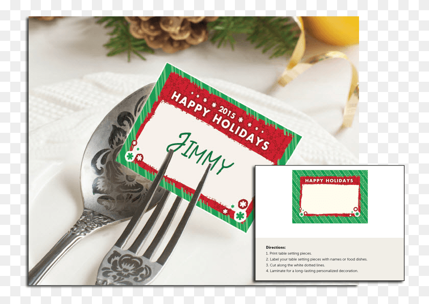 745x535 Christmas Table Place Cards Christmas Table Place Cards Fork, Cutlery, Text, Flyer HD PNG Download