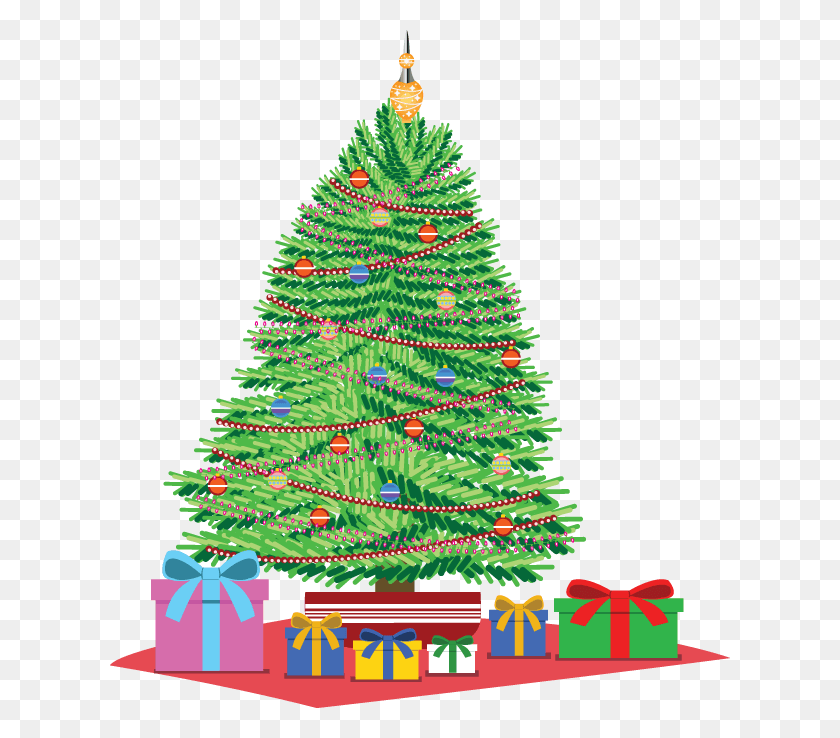 620x678 Рисунок Рождественской Елки С Подарками, Елка, Орнамент, Растение Hd Png Скачать