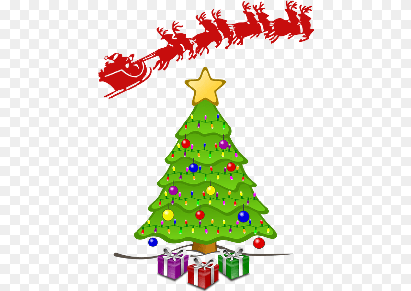 443x595 Christmas Treesantasleigh Clip Art For Download Christmas Tree Drawing, Christmas Decorations, Festival, Christmas Tree, Birthday Cake PNG