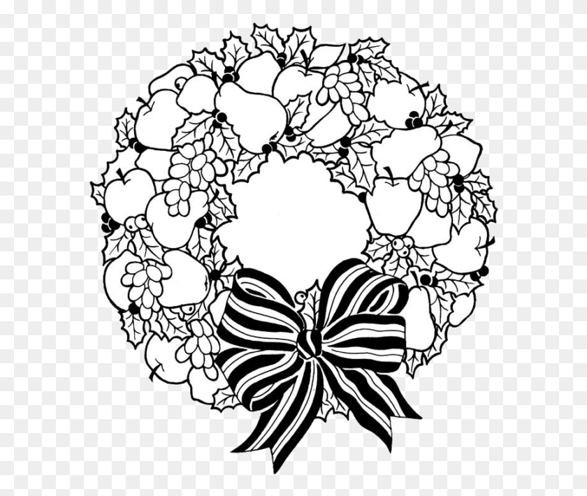 588x650 Christmas Wreath Coloring Pages 6 Nice For Kids Christmas Wreath Colouring Book, Wreath HD PNG Download