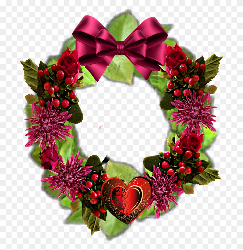 707x802 Christmas Wreath Holidaywreath Ribbonheart Redberries, Wreath, Graphics HD PNG Download