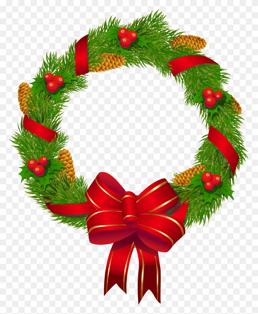 5004x6182 Christmas Wreath With Ornaments And Red Bow HD PNG Download