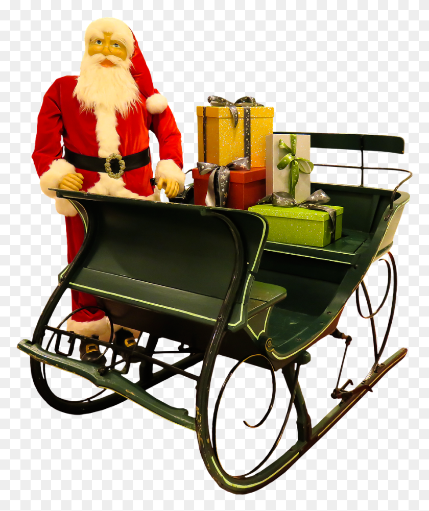 890x1074 Christmaschristmas Sleighsanta Clauschristmas Dog Reindeer Pulling Sleigh, Transportation, Vehicle, Furniture HD PNG Download