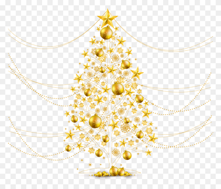 801x676 Christmastree Christmas Gold Tree Golden Christmas Tree, Ornament, Plant, Chandelier HD PNG Download