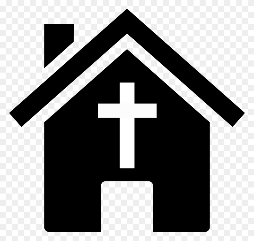 1280x1210 Church Icon Black And White Cartoon House, Cross, Symbol, Crucifix HD PNG Download