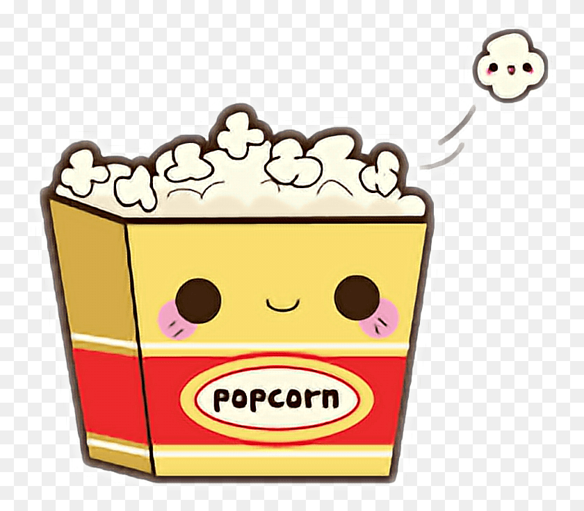 752x676 Descargar Png Cine Cute Sticker By Unstoppablegirl Popcorn Kawaii, Comida, Caja, Snack Hd Png