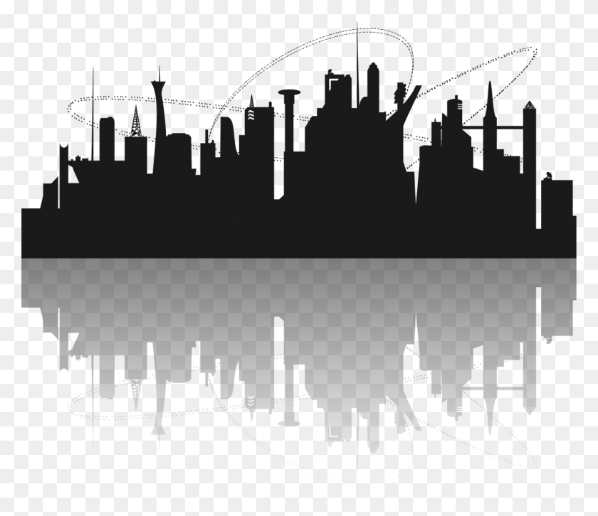 1280x1093 City Silhouette Futuristic City Clipart, Text, Poster HD PNG Download