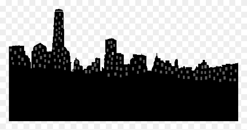 1921x942 City Skyline Silhouette Tower Block, Text, Pac Man, Qr Code Descargar Hd Png