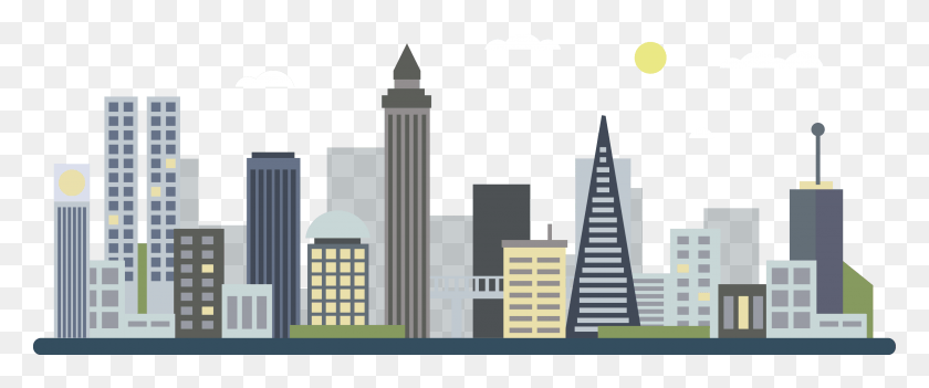 3045x1139 City Vector, Building, Urban, High Rise HD PNG Download