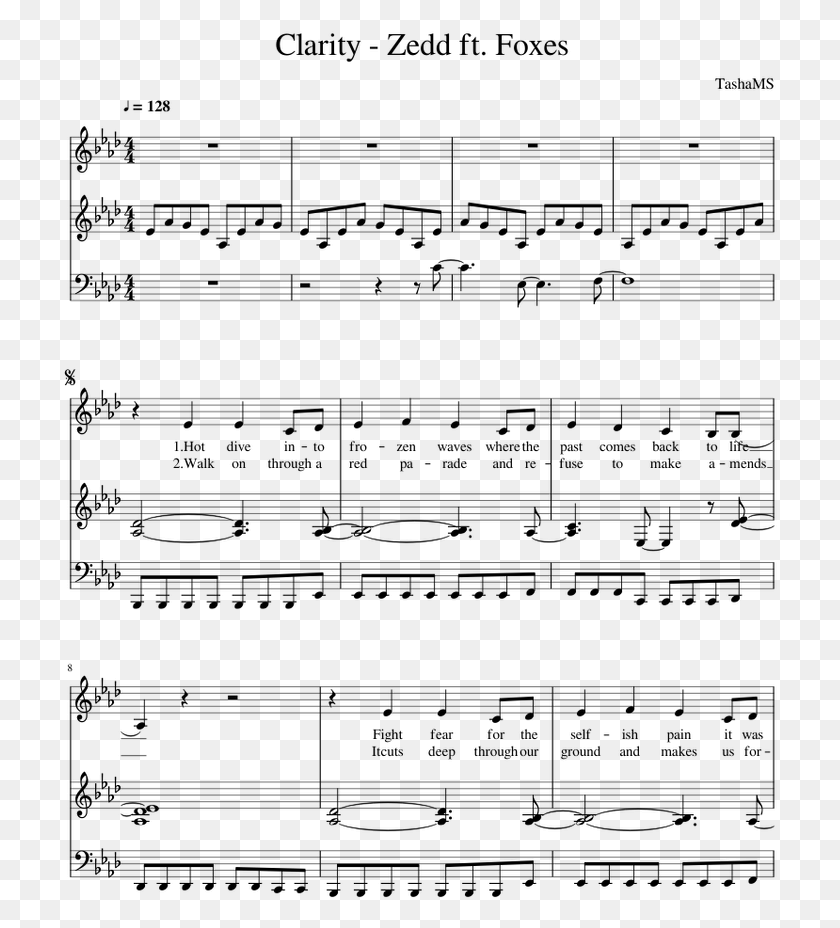 714x868 Clarity Zedd Ft Foxes Jorge Mendez Cold Piano Sheet, Gray, World Of Warcraft HD PNG Download