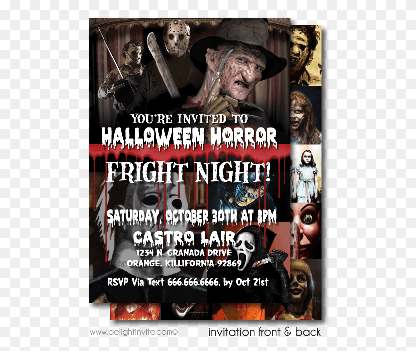 491x648 Classic Horror Movie Halloween Invitation Printable Horror Movie Halloween Invitation, Poster, Advertisement, Hat Descargar Hd Png