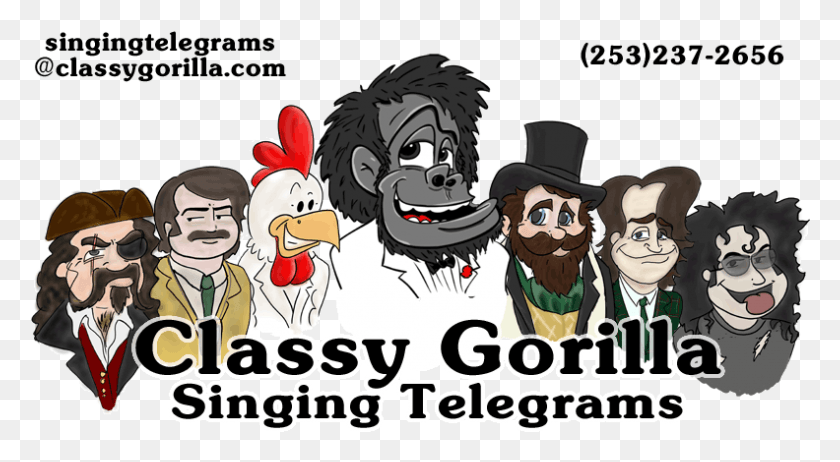 792x409 Classy Gorilla Singing Telegrams Cartoon, Advertisement, Poster, Person Descargar Hd Png