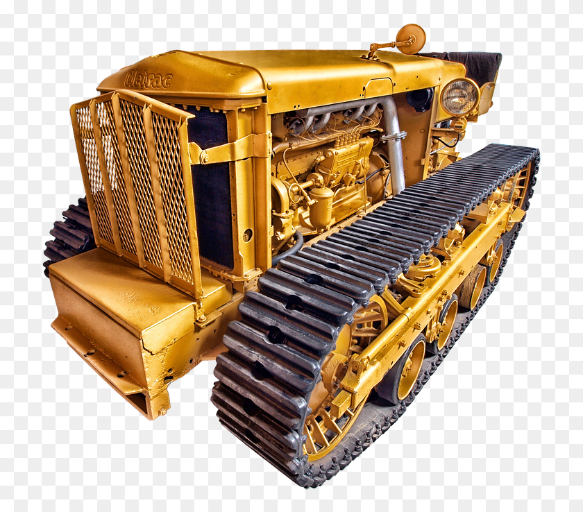 723x678 Cletrac Dozer Yellow Chains Caterpillar Machine, Bulldozer, Tractor, Vehicle HD PNG Download