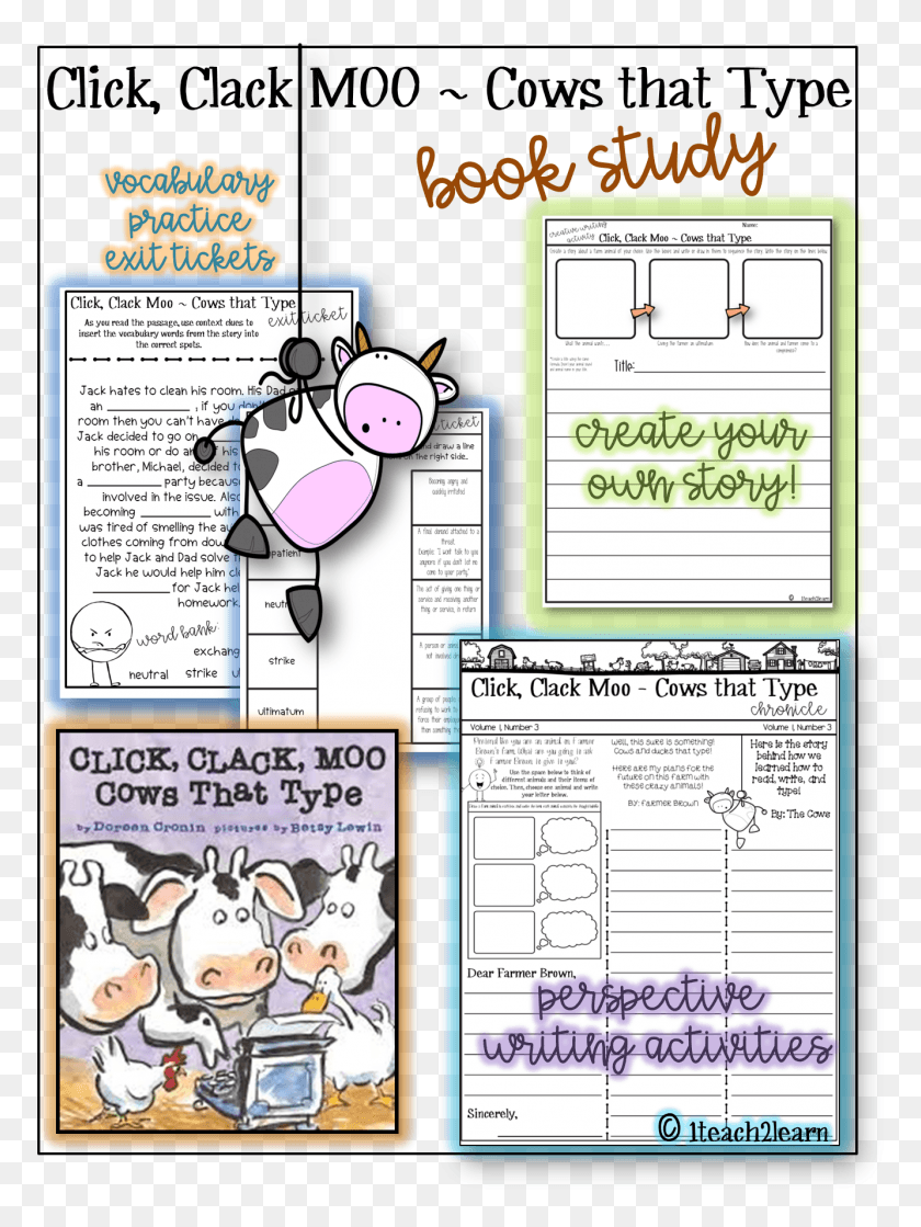 1333x1810 Click Clack Moo Cows That Type By Doreen Cronin Is Cartoon, Text, Label, Flyer HD PNG Download