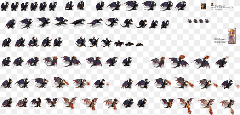 2643x1264 Click For Full Sized Black Dragon Dragon Sprite Sheet, People, Person, Animal, Bird PNG