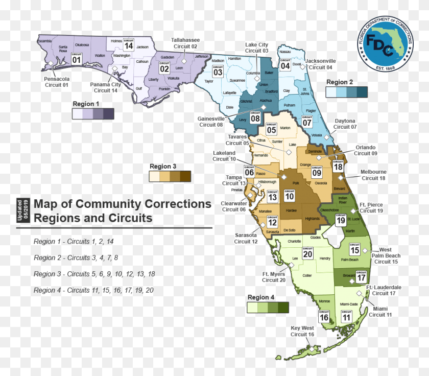 931x807 Click On A Circuit Or Region Below For Local Office Florida Department Of Corrections, Map, Diagram, Plot HD PNG Download