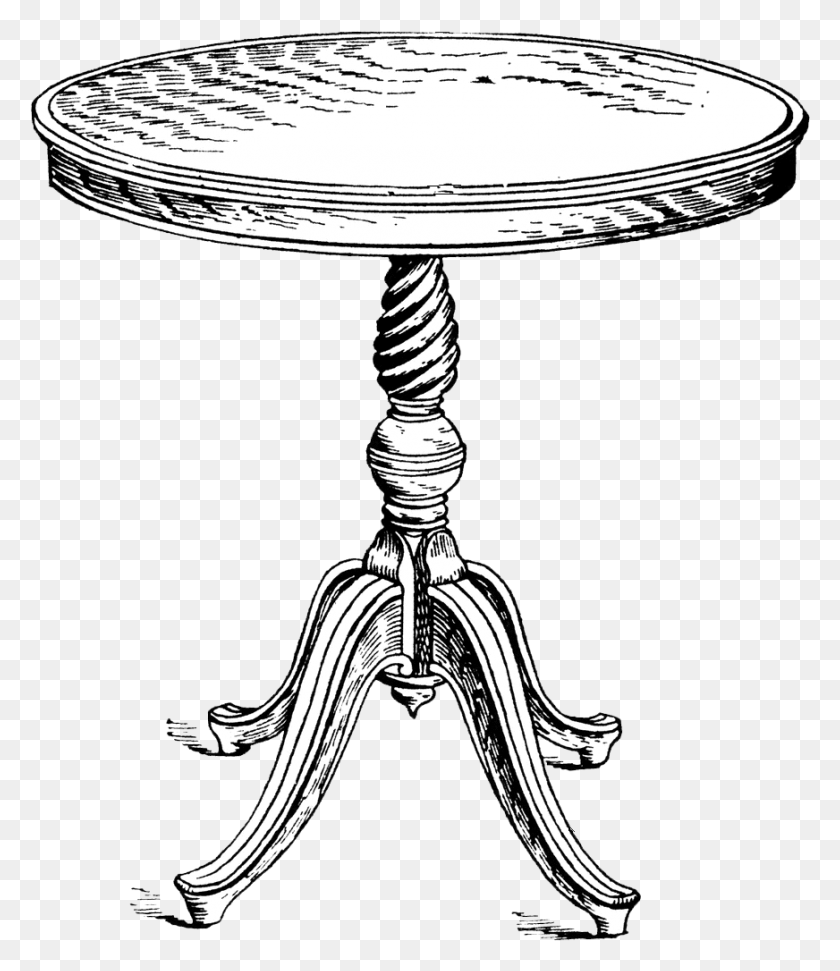 872x1019 Click On Image To Downloadsave Round Table Clipart Black And White, Tabletop, Furniture, Glass HD PNG Download