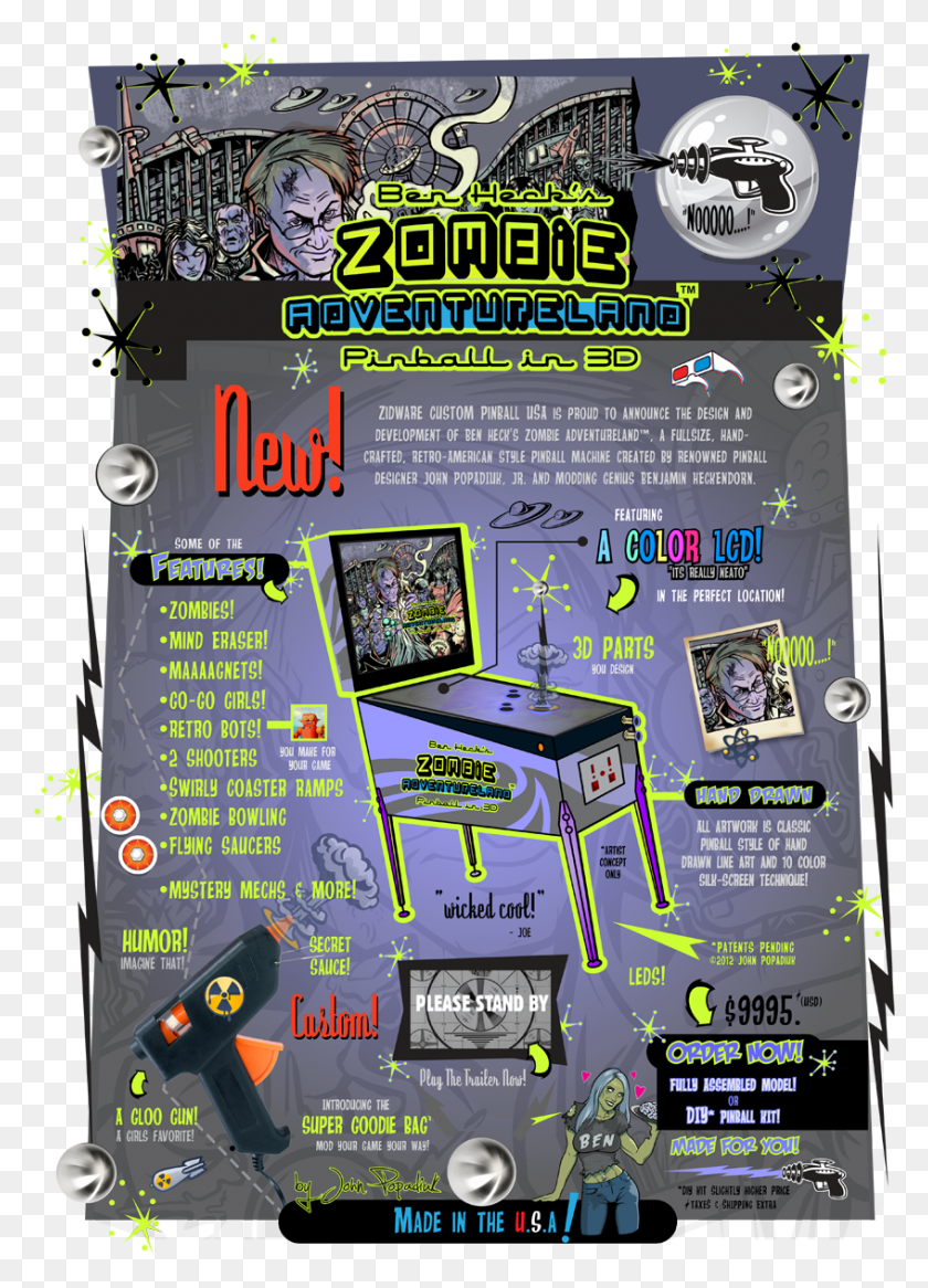 847x1202 Click To Embiggen Retro Zombie Adventure Land Пинбол, Игровой Автомат, Видеоигры, Pac Man Hd Png Скачать