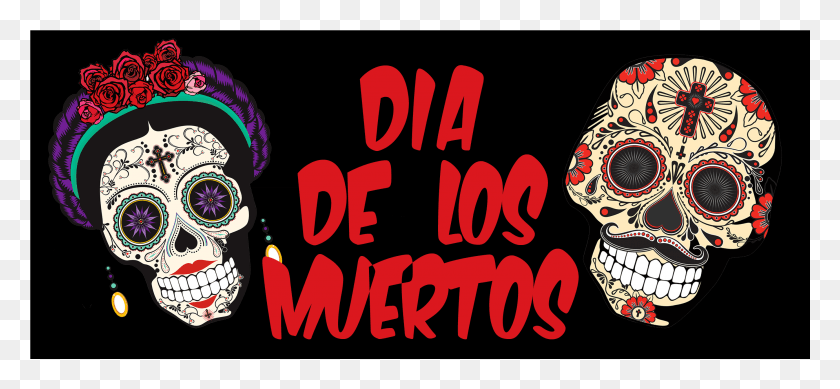 2768x1169 Click To Register For Dia De Los Muertos Skull, Text, Clothing, Apparel HD PNG Download