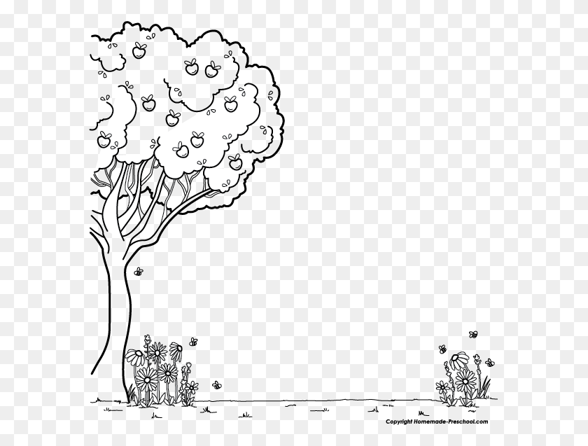 585x577 Click To Save Image Tree And Flower Clipart Black And White, Plant, Vegetable, Food HD PNG Download