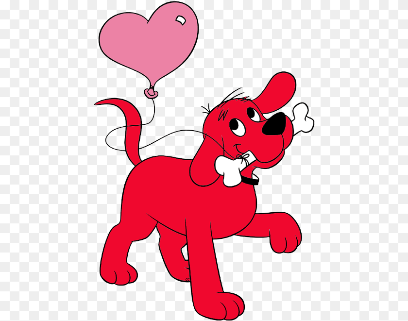 456x661 Clifford With A Heart Shaped Balloon Clifford The Big Red Dog Bone, Cartoon Sticker PNG