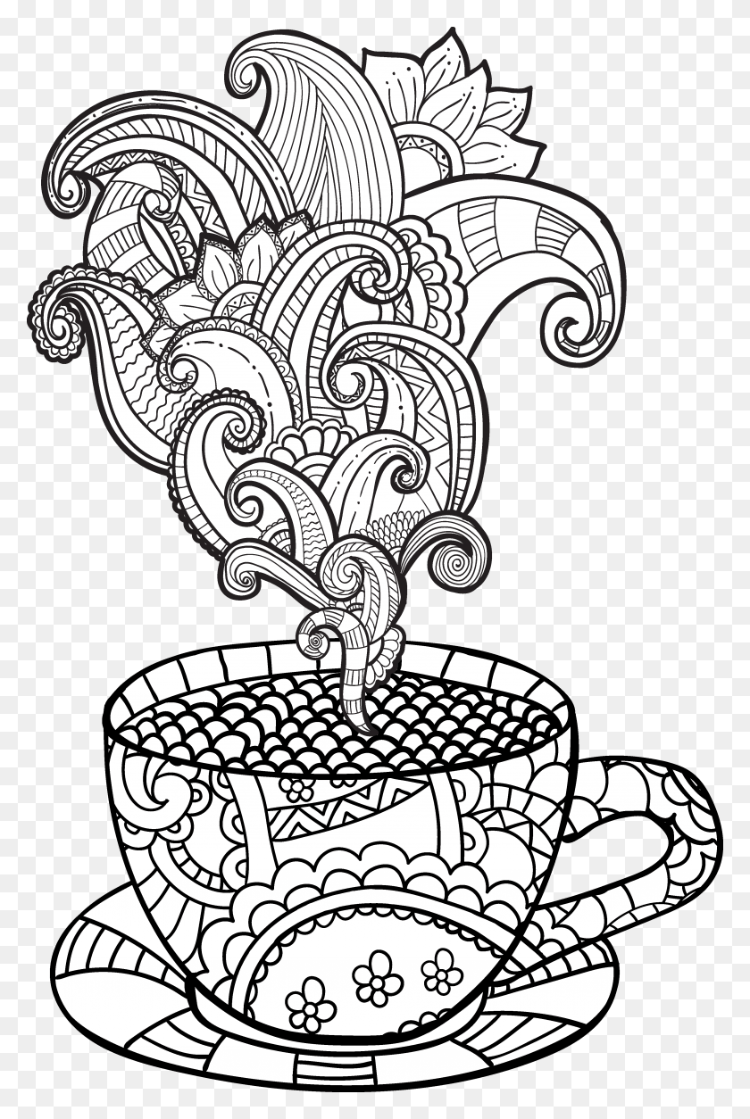 3458x5295 Clip Art Freeuse Imagem Relacionada Coffee Coloring Pages Free, Pattern, Paisley, Cross HD PNG Download