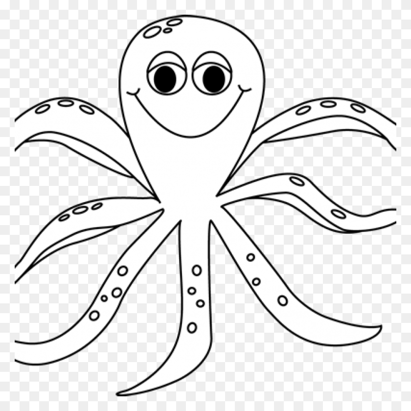 1024x1024 Clip Art Freeuse Octopus Clipart Black And White Octopus, Stencil, Animal HD PNG Download