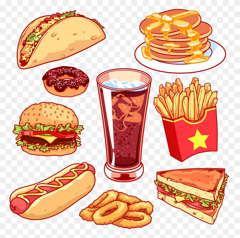 977x966 Clip Art Library Hamburger Fast Food Junk Junk Food Cartoon, Food, Fries, Birthday Cake HD PNG Download