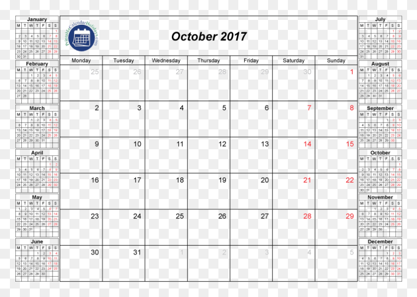 787x542 Descargar Png Calendario Del Mes De Octubre De 2017, Texto Hd Png