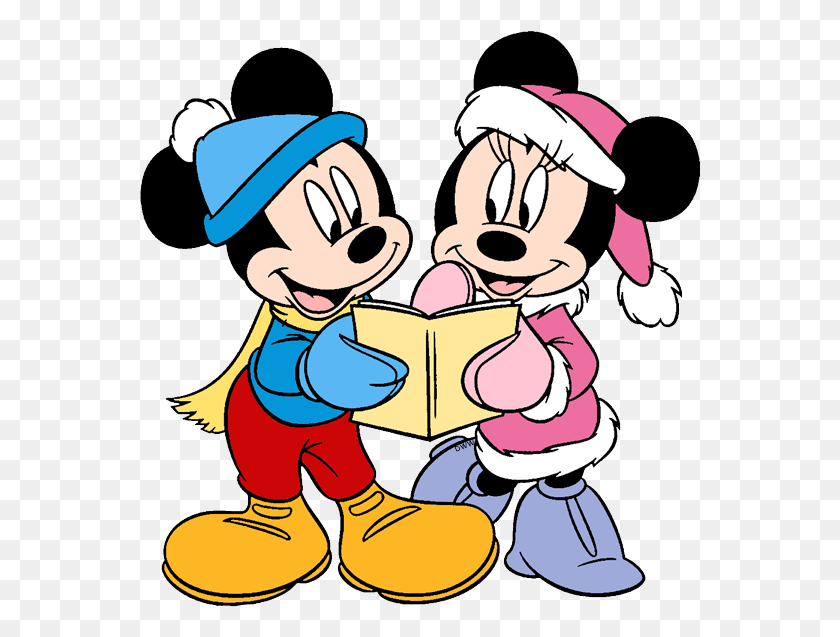 562x577 Clip Art Of Mickey Y Minnie Mouse Cantando Navidad Mickey Y Minnie Mouse Para Colorear, Persona, Humano, Lectura Hd Png