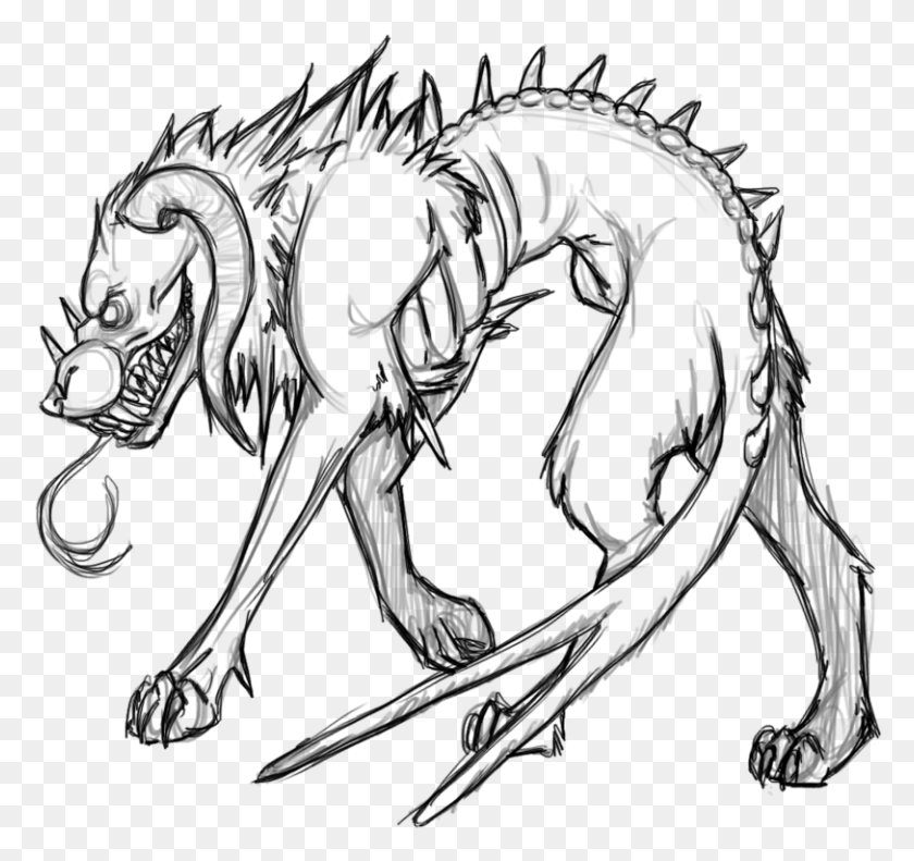 812x761 Clip Art Royalty Free Library Hellhound Sketch Drawings Of A Hellhound, Dragon, Tiger, Wildlife HD PNG Download