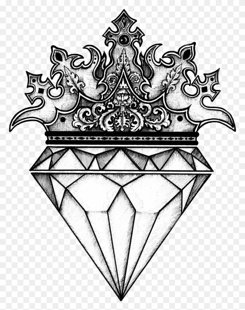 971x1250 Clip Art Tattoo Diamond Lucianoballack Report Diamond With Crown On Top, Accessories, Accessory, Jewelry Descargar Hd Png