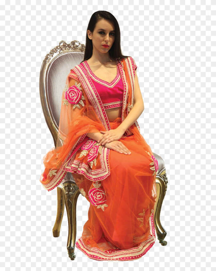 784x1001 Clip Freeuse Stock Transparent Saree Orange, Clothing, Apparel, Dance Pose HD PNG Download