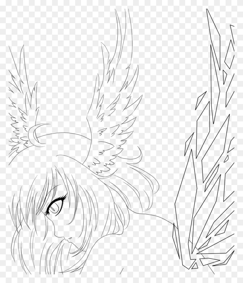 1024x1207 Clip Transparent Angel Outline Drawing At Getdrawings Line Art, Nature, Outdoors, Night HD PNG Download