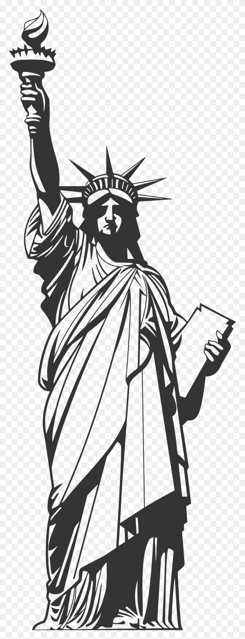 870x2370 Clipart Big Image Statue Of Liberty Line Art, Performer, Person, Human HD PNG Download
