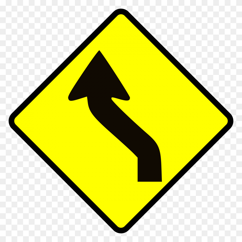 2400x2400 Clipart Caution Curve In Road Sign Tells You To Slow, Symbol, Sign HD PNG Download